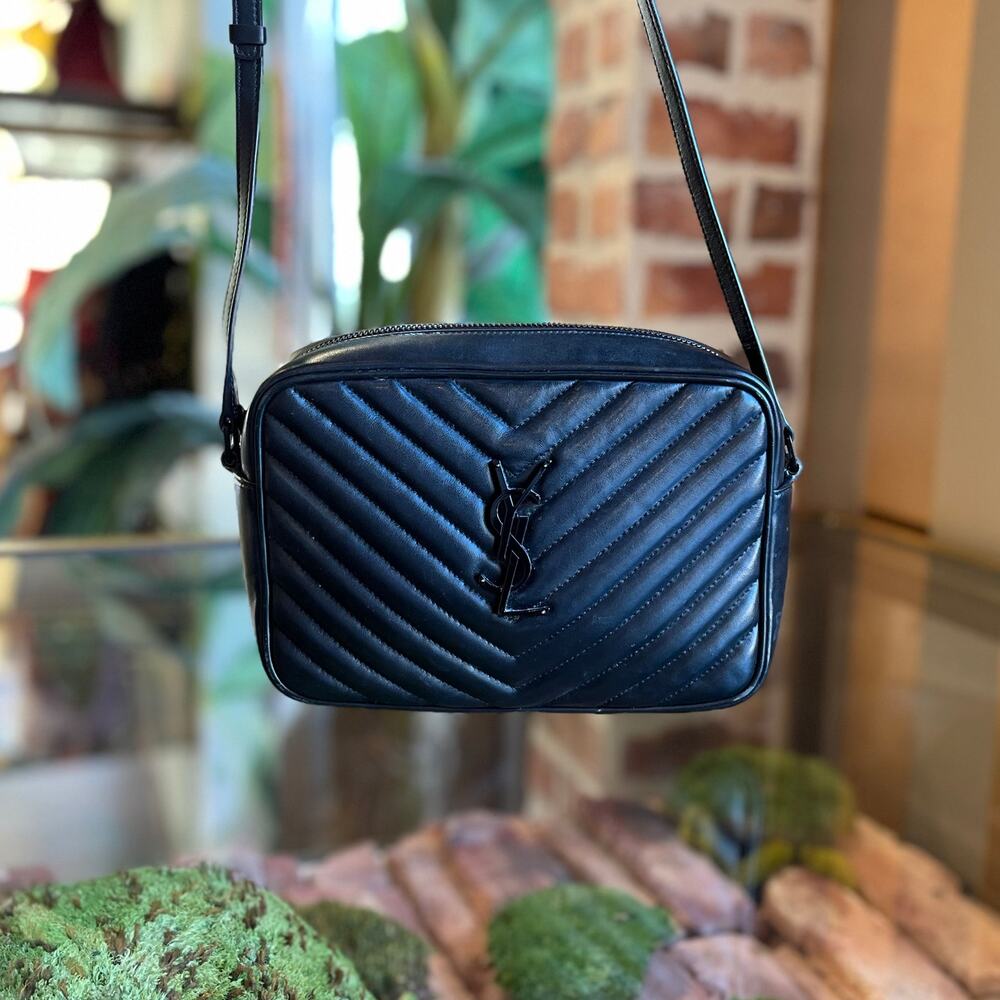 SAINT LAURENT Lou Black Calfskin Leather Camera Crossbody Bag